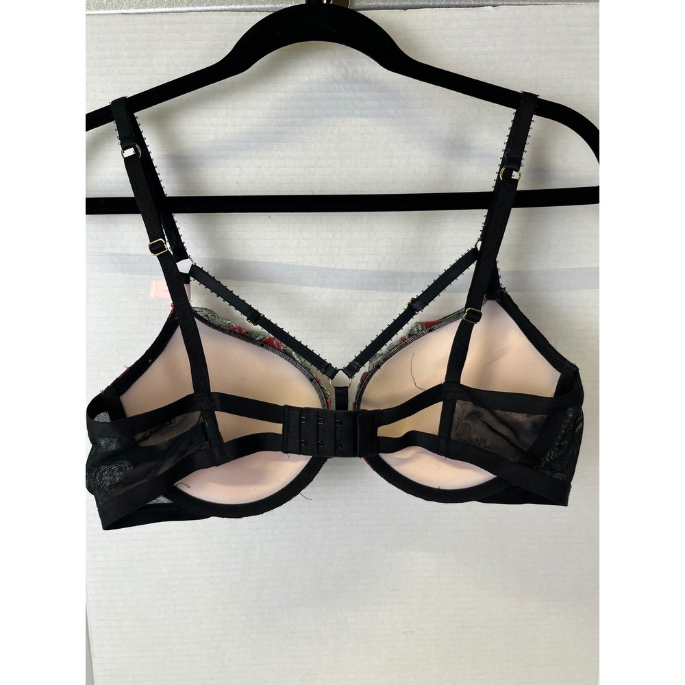 Victoria's Secret Very Sexy Black‎ Cherry Embroidered Push Up Bra 36C Strappy - Picture 2 of 3